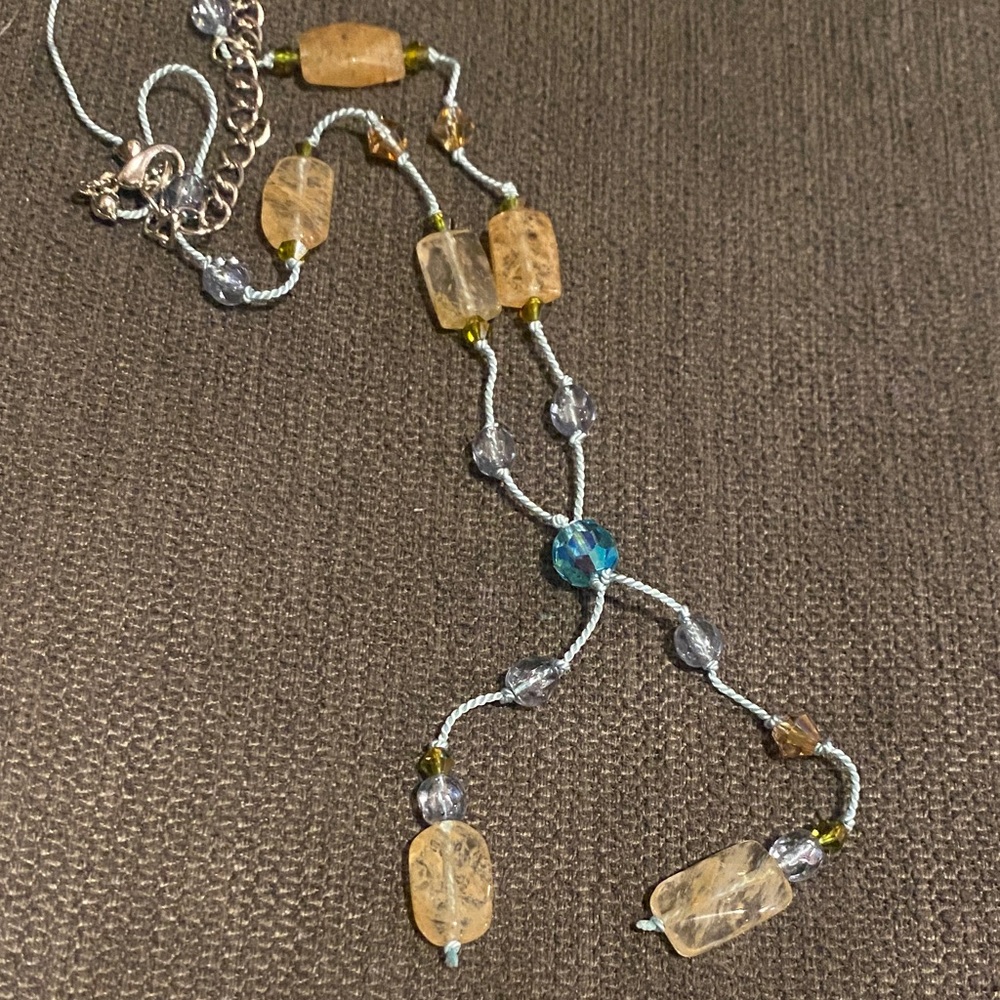Elegant Beaded Necklace with Blue and Gold Accents